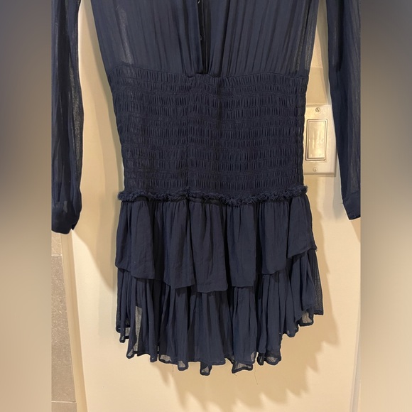 Paul & Joe Smocked Ruffle Mini Dress Navy Blue Size S - Picture 5 of 7